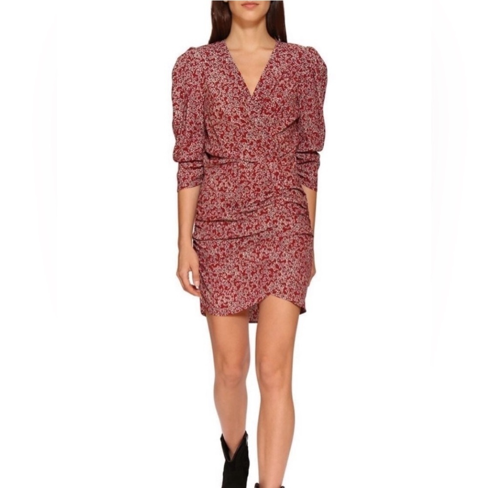 ba&sh Red Ruched Wrap Cocktail Dress - Picture 8 of 8